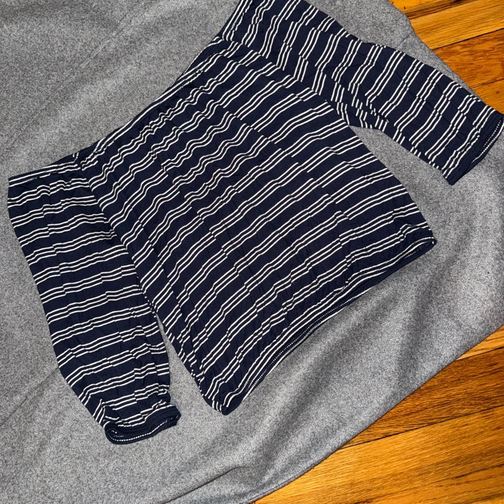 Hollister Navy and White Striped Off-Shoulder Crop Top